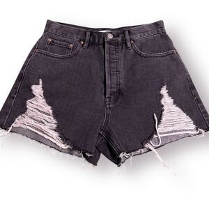 Pacsun Ultra High Rise‎ Vintage Shorts Size Small 27” Waist Dark Grey Ripped